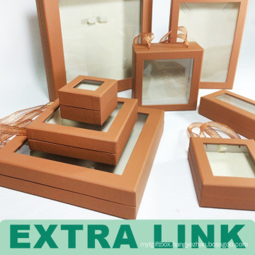 Display kraft transparent suitcase jewelry set box with ribbon handle